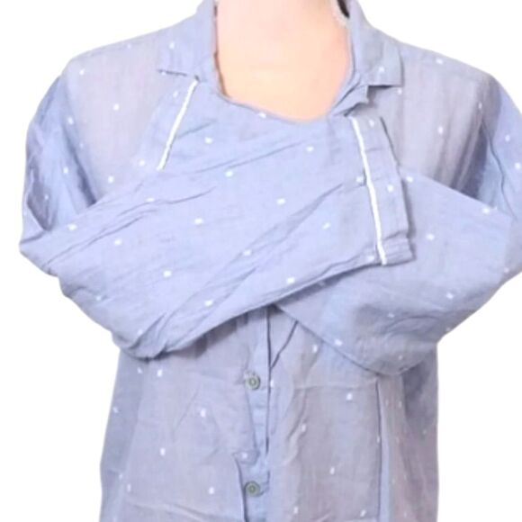 🎁 Victoria's Secret 2016 Blue Embroidered Button Up Night Shirt Medium - Picture 7 of 11